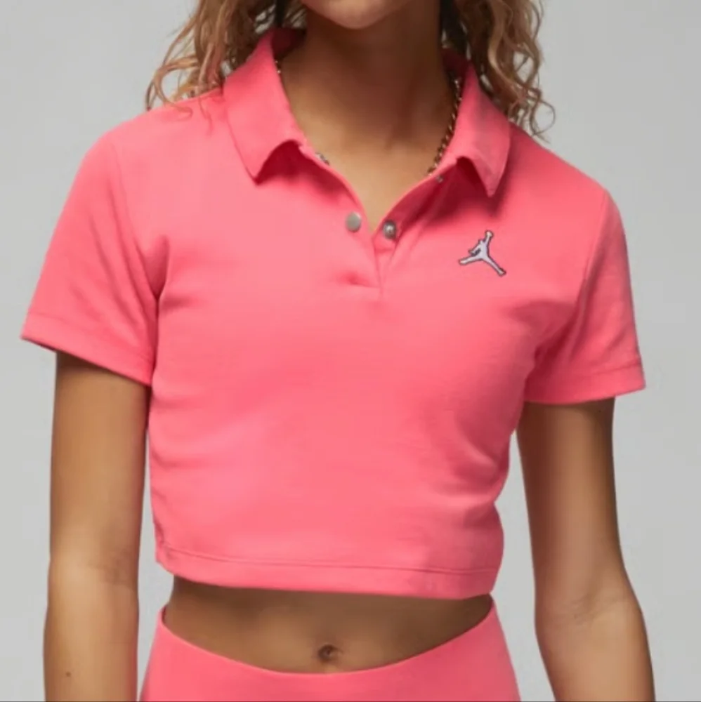 Jordan Nike New Women's Ribbed Cropped Polo Shirt Size L Color Pink Crop Top - Picture 2 of 11